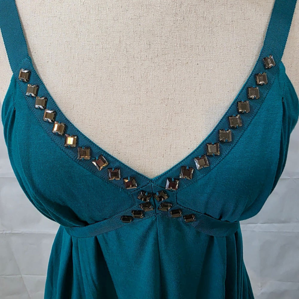 Armani Exchange Womens Teal Studded V-Neck Babydoll Top Lyocell Tie Back Small - Picture 4 of 7